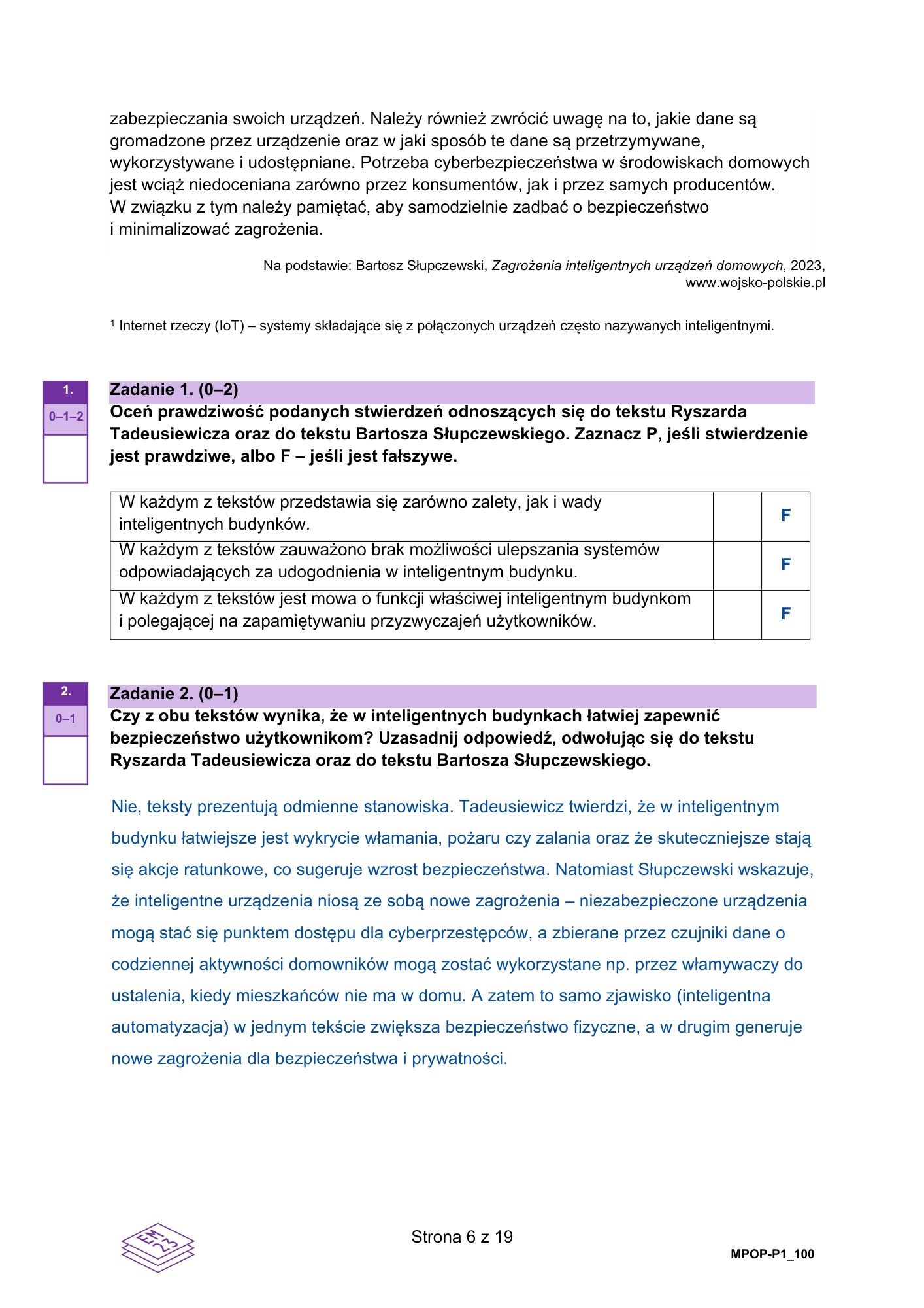 Matura poprawkowa sierpień 2026. Język polski, poziom podstawowy – zadanie 1-2