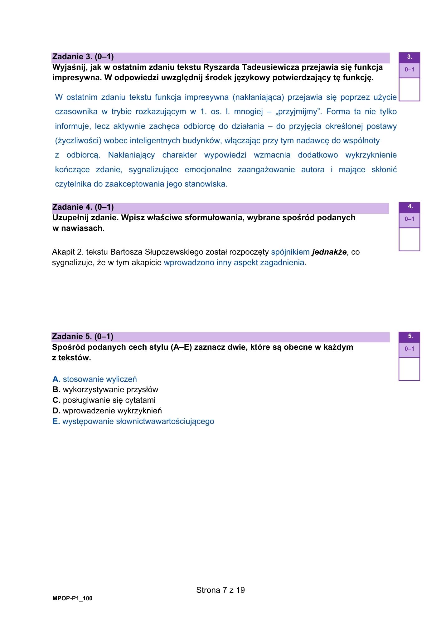 Matura poprawkowa sierpień 2026. Język polski, poziom podstawowy – zadanie 3-5