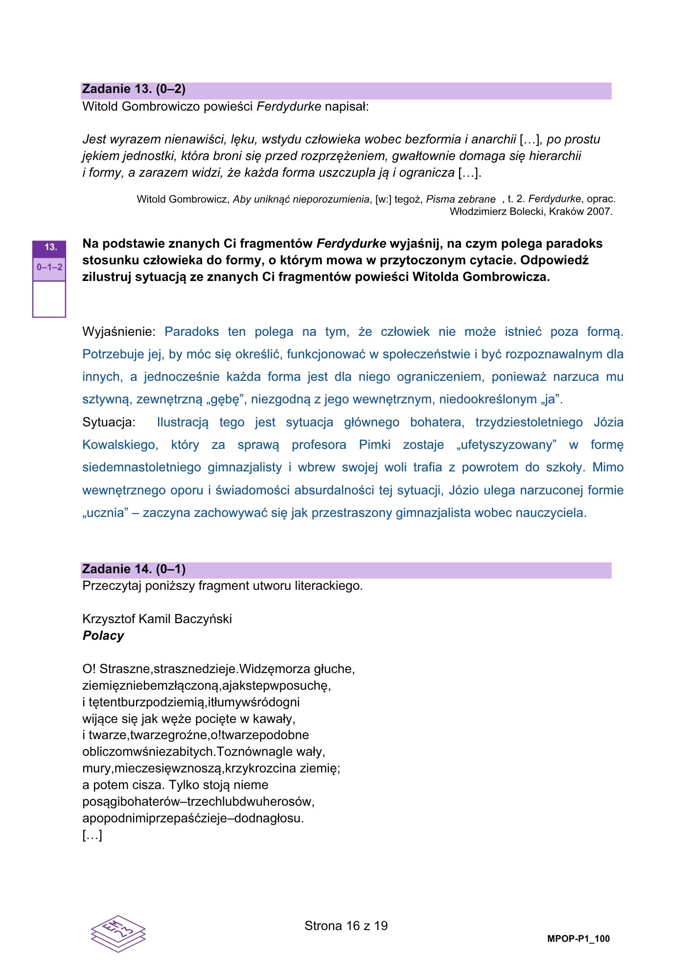 Matura poprawkowa sierpień 2026. Język polski, poziom podstawowy – zadanie 13-14