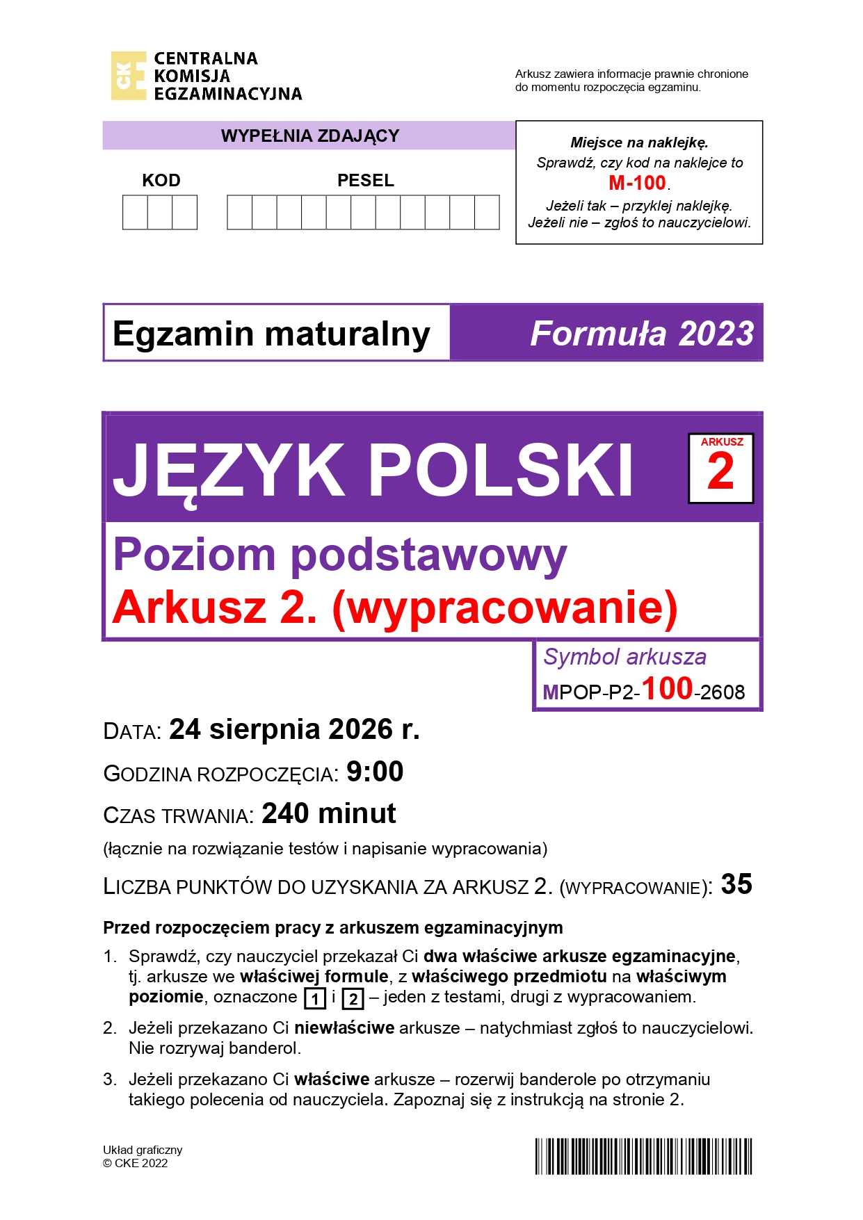 Matura poprawkowa sierpień 2026. Język polski, poziom podstawowy