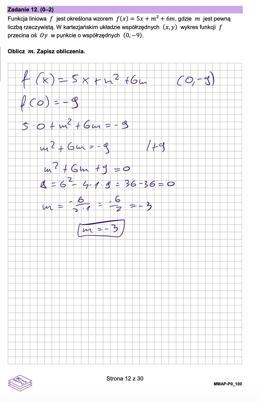 Matura poprawkowa sierpień 2026. Matematyka, poziom podstawowy - poziom podstawowy - Zadanie 12