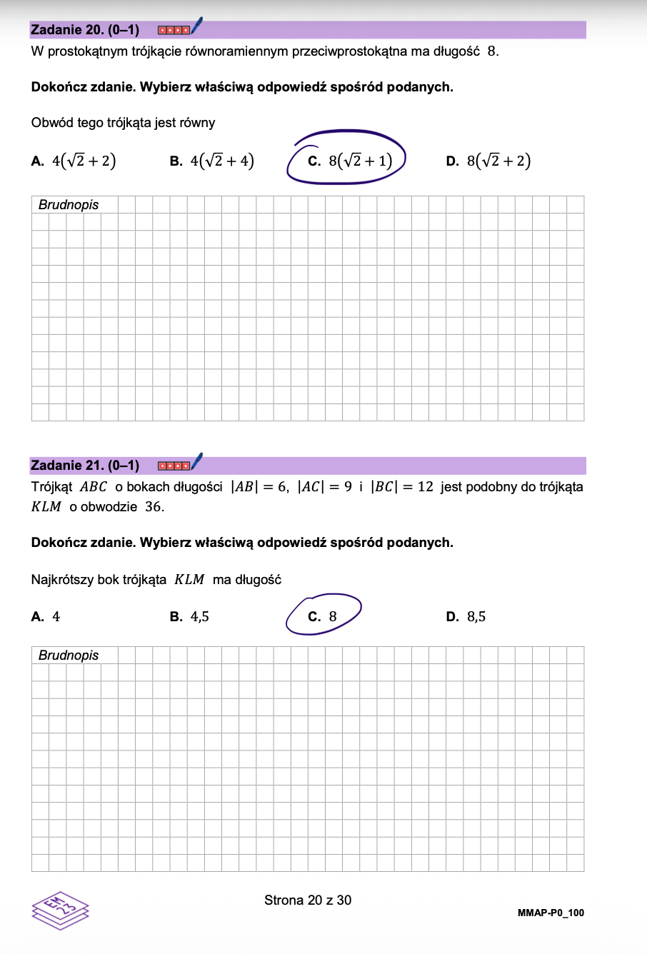 Matura poprawkowa sierpień 2026. Matematyka, poziom podstawowy - poziom podstawowy - Zadanie 20-21