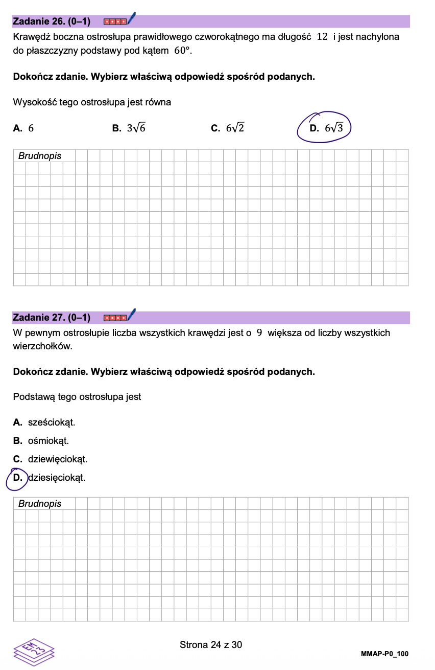 Matura poprawkowa sierpień 2026. Matematyka, poziom podstawowy - poziom podstawowy - Zadanie 24-25