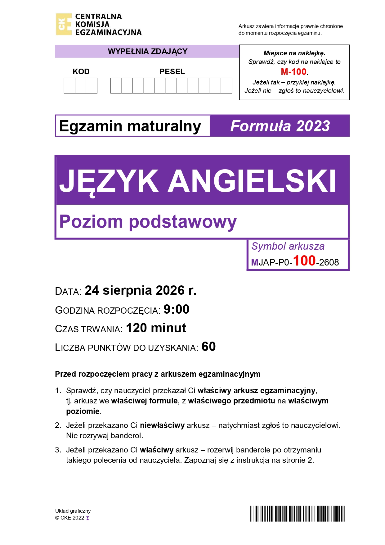 Matura poprawkowa z języka angielskiego sierpień 2026 - poziom podstawowy