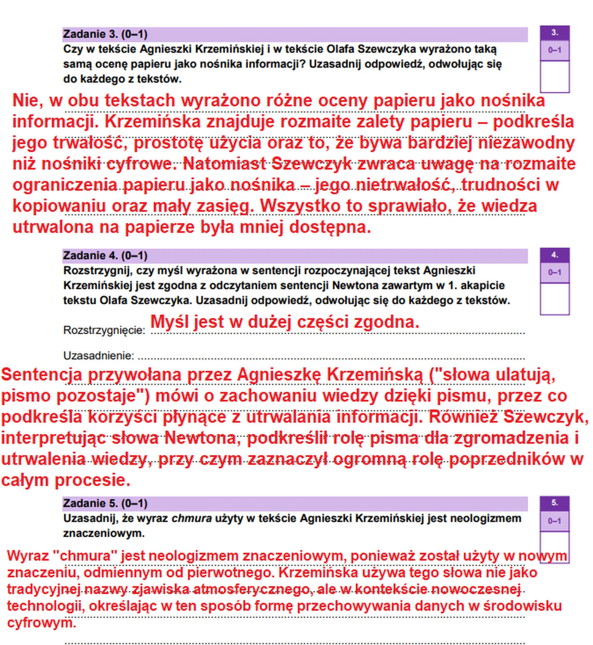 Matura maj 2026. Język polski, poziom podstawowy – zadanie 3-5