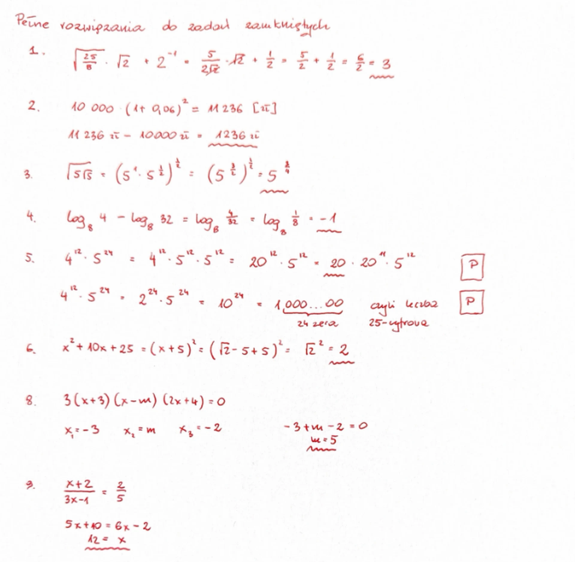 Matura z matematyki maj 2026 - pełne rozwiązania do zadań zamkniętych 1