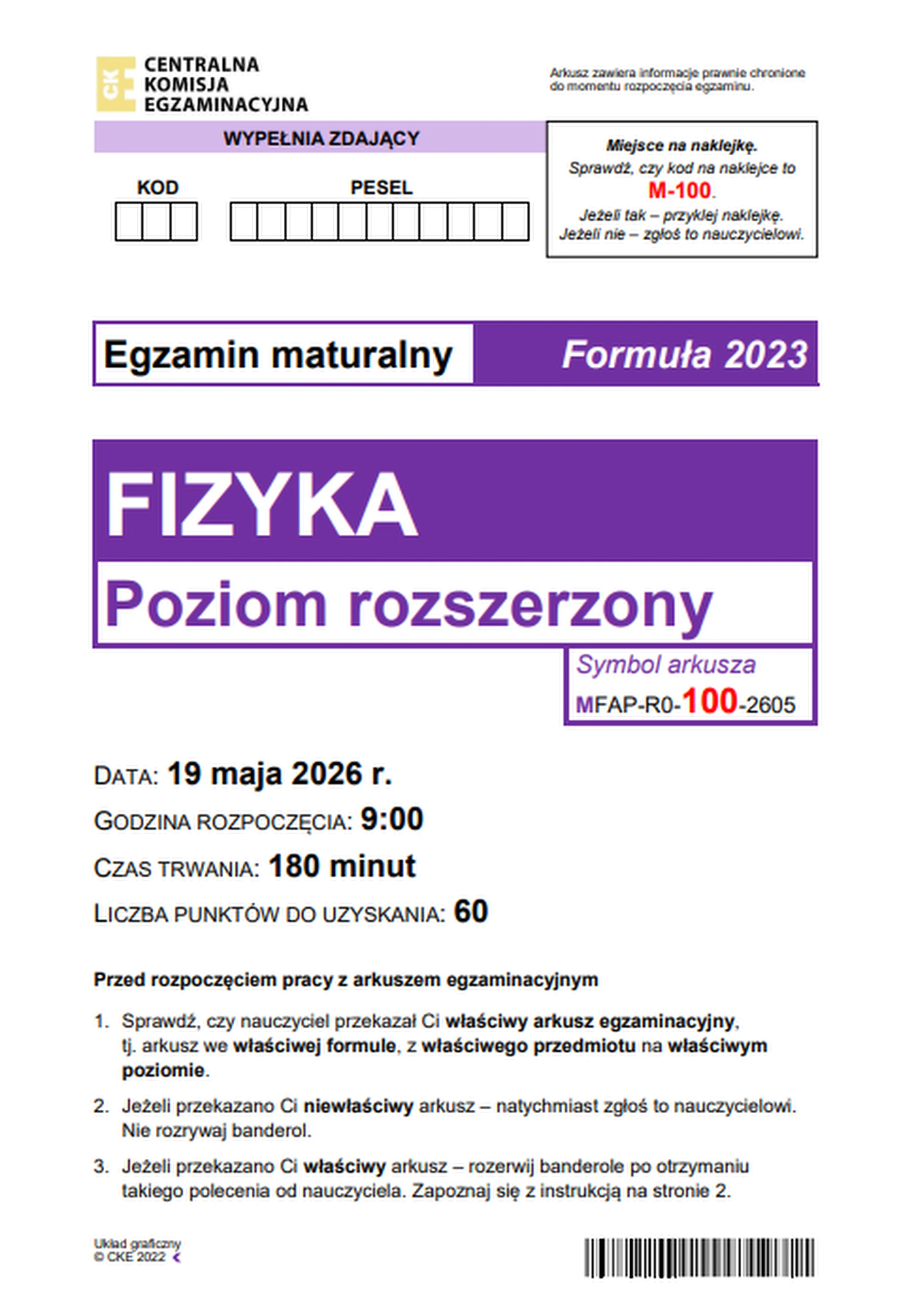 Matura maj 2026. Fizyka, poziom rozszerzony – strona 1