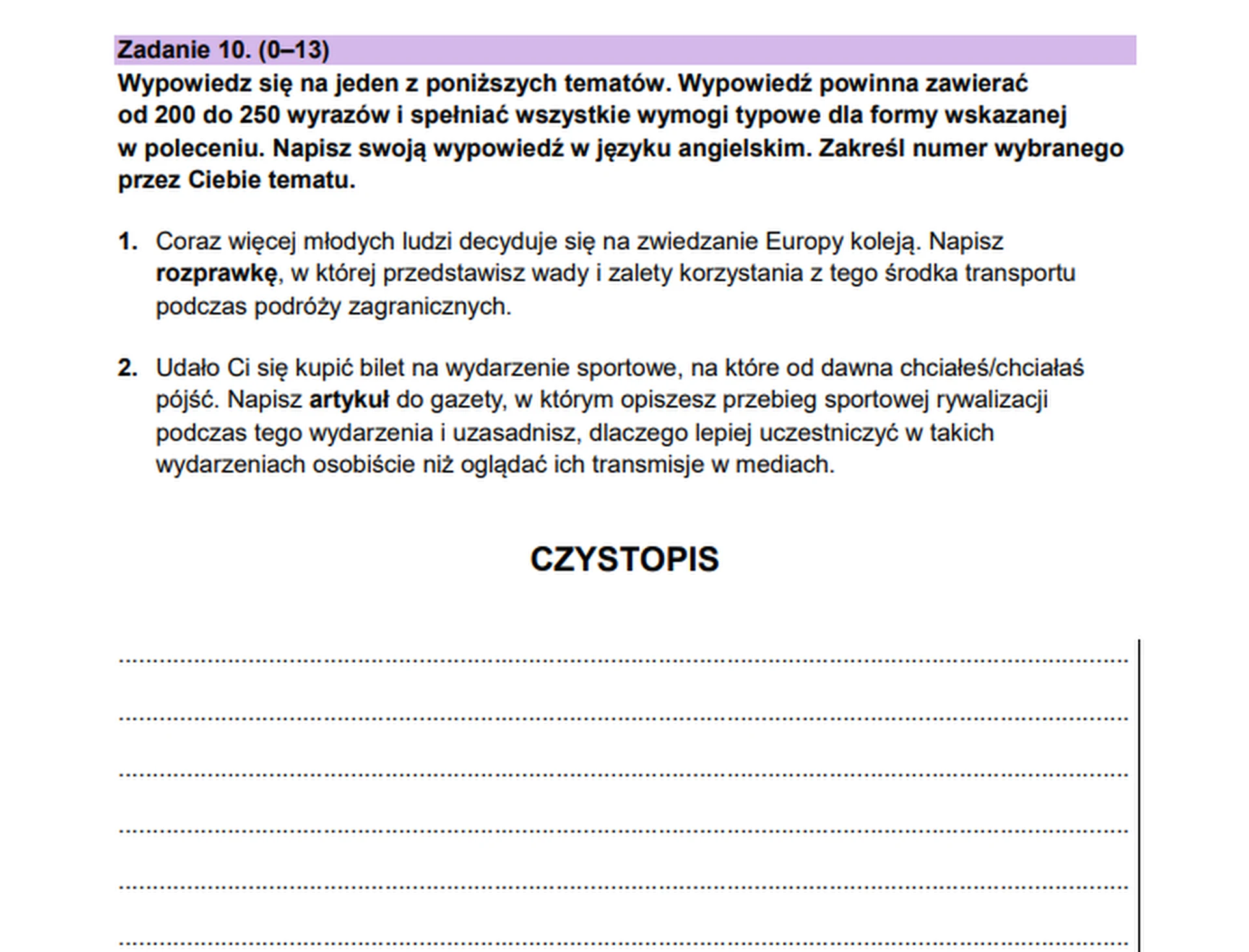 Matura maj 2026. Język angielski, poziom rozszerzony – zadanie 10