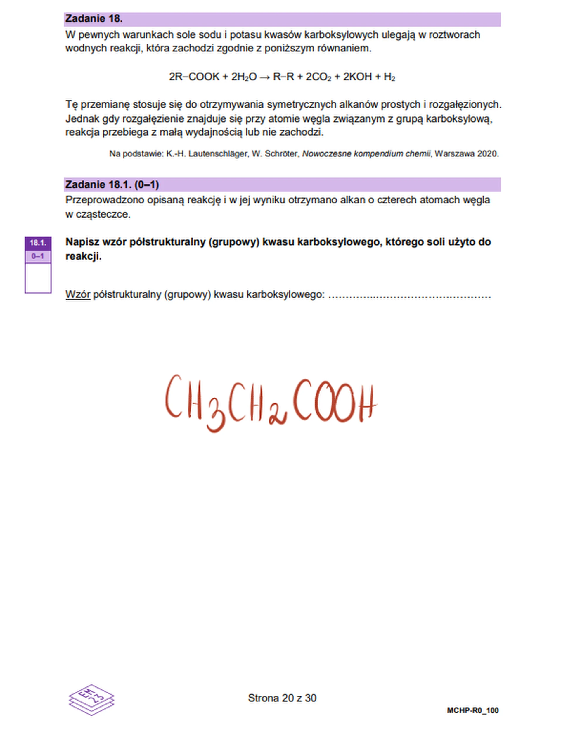 Matura maj 2026. Chemia, poziom rozszerzony – zadanie 18
