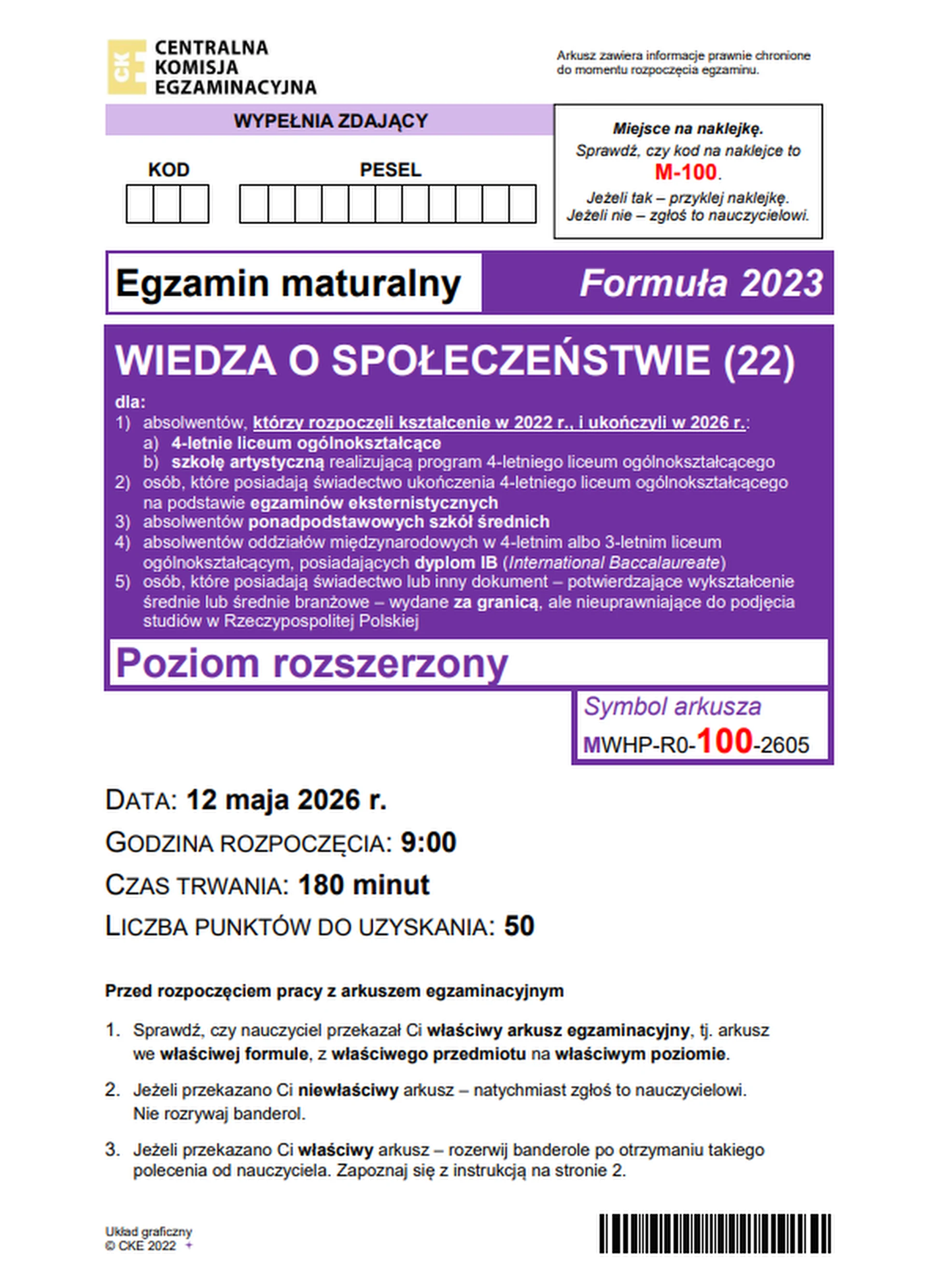 Matura maj 2026. WOS, poziom rozszerzony – strona 1