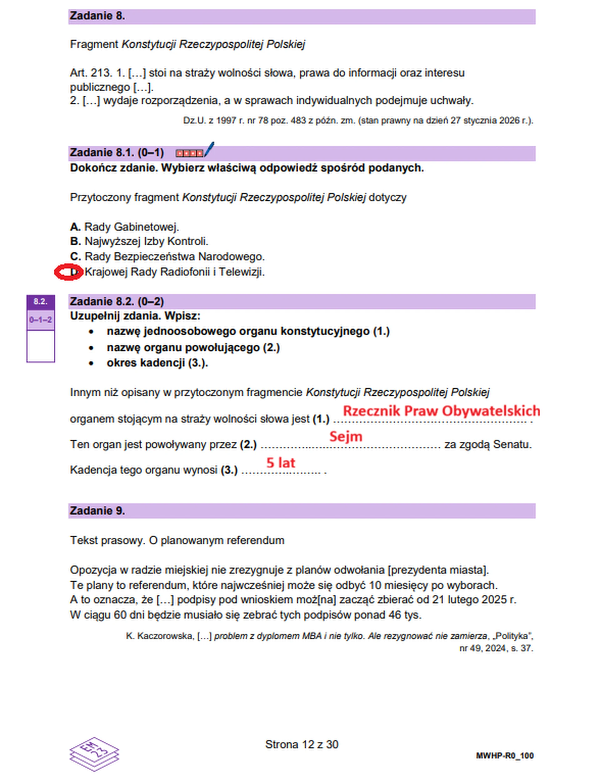 Matura maj 2026. WOS, poziom rozszerzony – zadanie 8