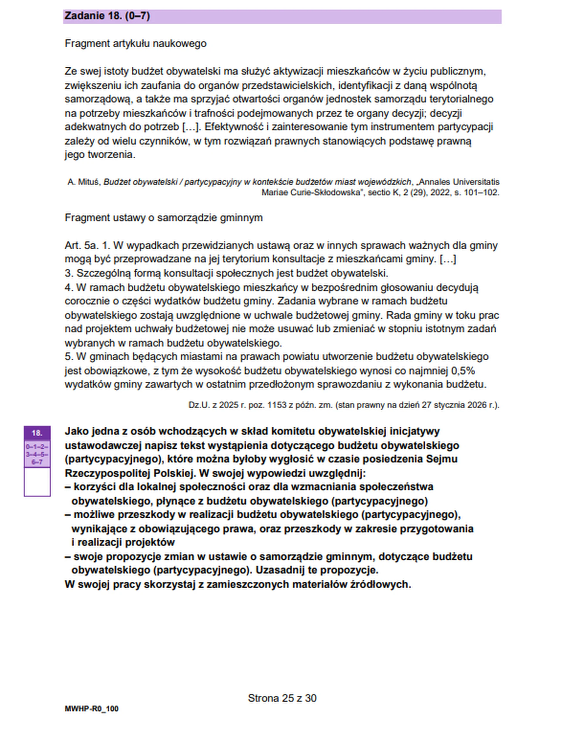 Matura maj 2026. WOS, poziom rozszerzony – zadanie 18