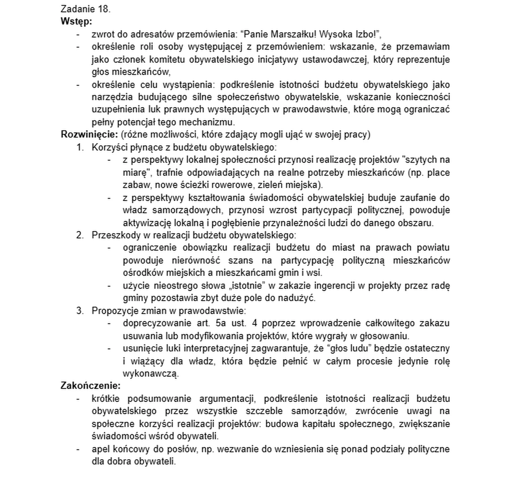 Matura maj 2026. WOS, poziom rozszerzony – zadanie 18 wypowiedź