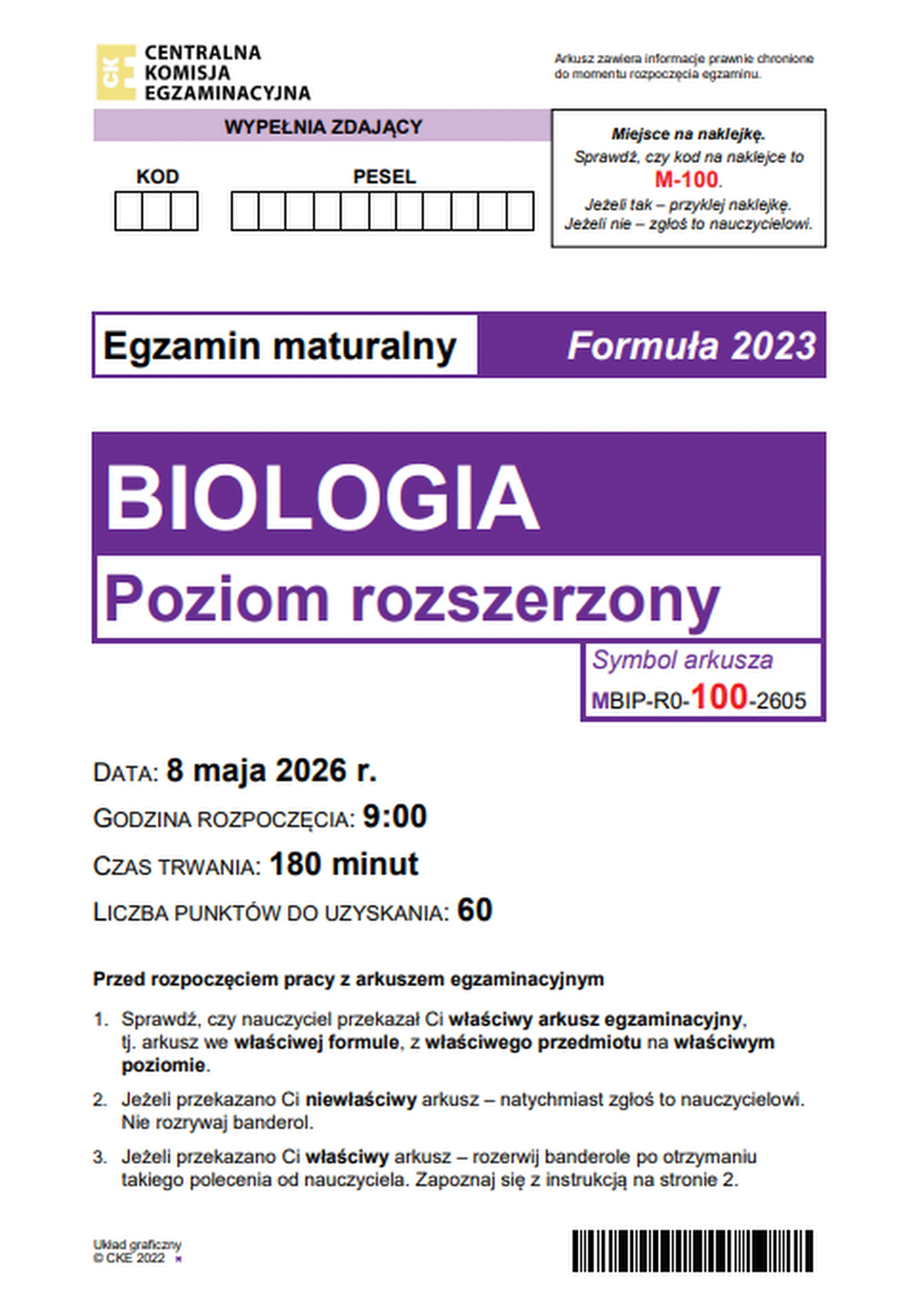 Matura maj 2026. Biologia, poziom rozszerzony – strona 1