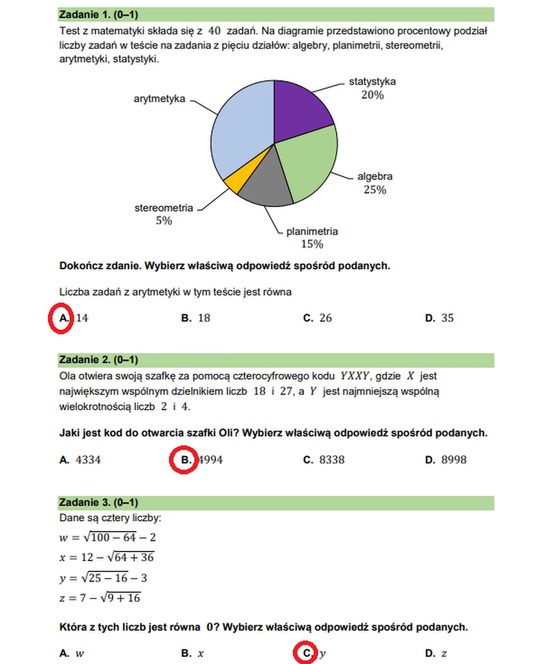 Egzamin ósmoklasisty 2026. Matematyka – zadanie 1, zadanie 2, zadanie 3