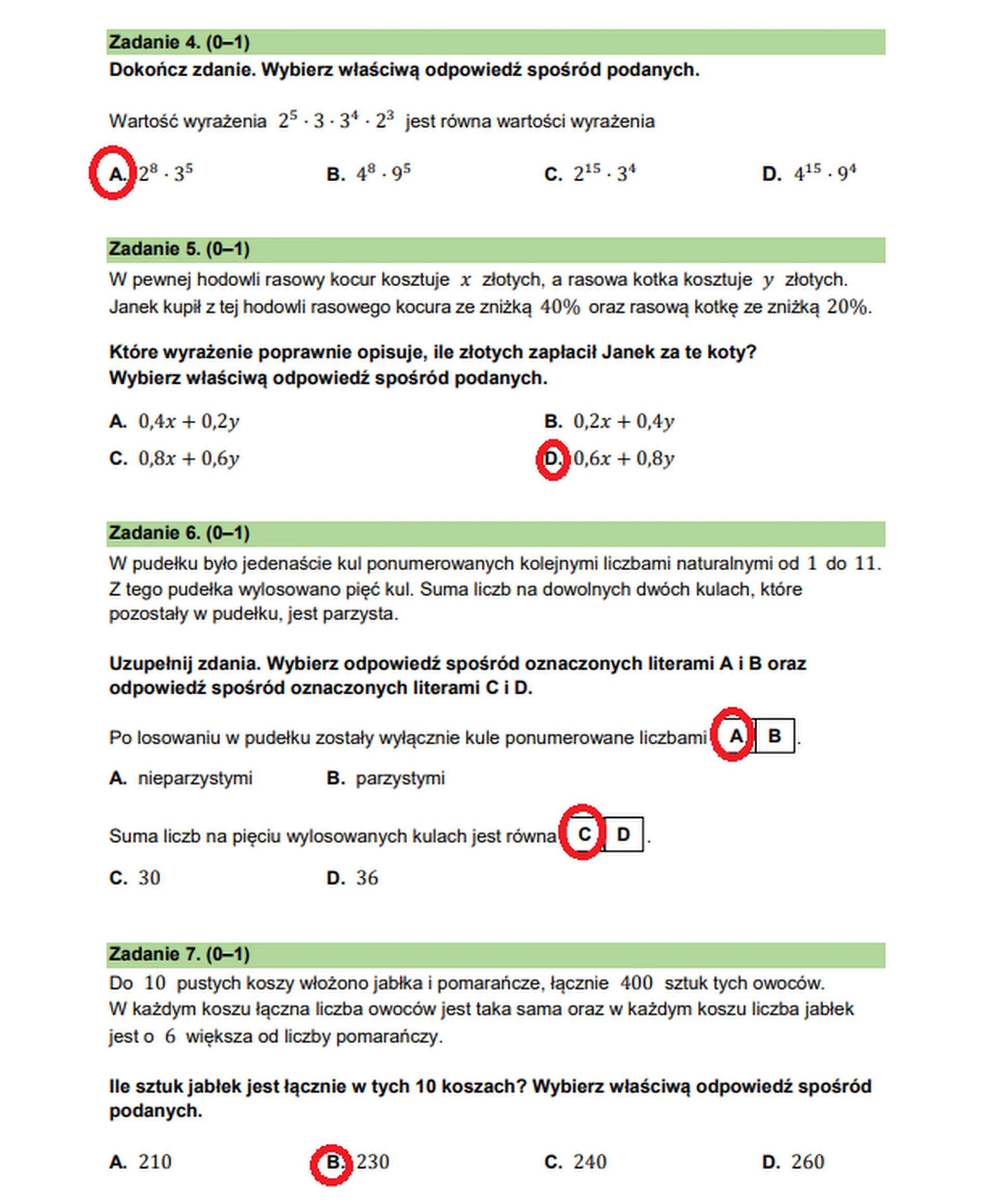 Egzamin ósmoklasisty 2026. Matematyka – zadanie 4-7