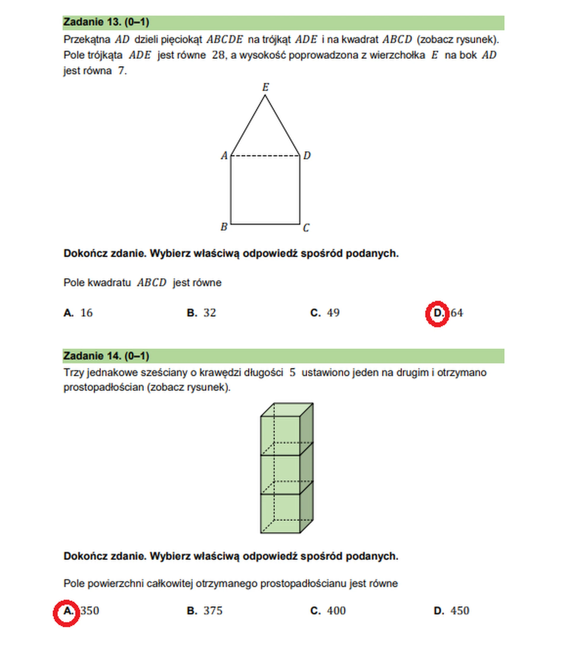 Egzamin ósmoklasisty 2026. Matematyka – zadanie 13-14
